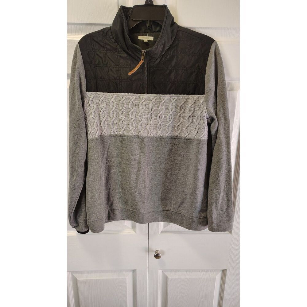 maurices Mixed-Media Black and Gray Quarter-Zip Pullover Large
